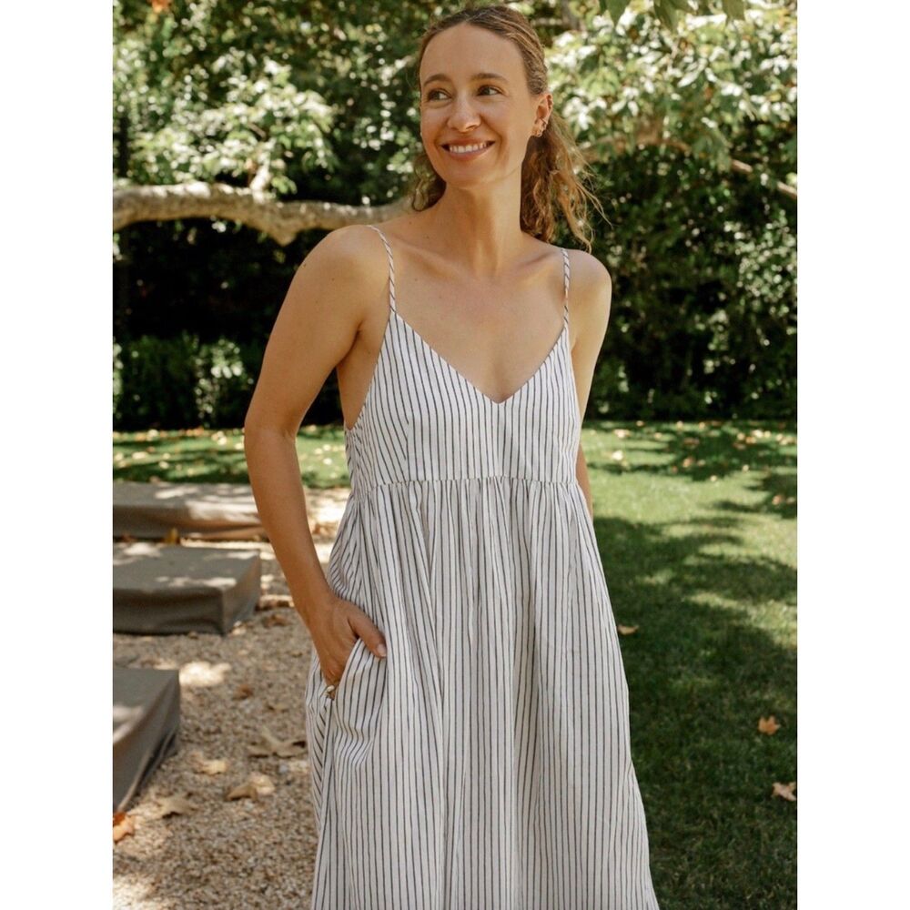 NWT - JENNI KAYNE Cove Maxi Dress White/Navy Stripes Lined Cotton, Sz S - Picture 2 of 15